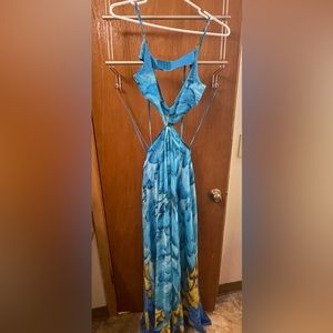 Blue and yellow cut out maxi dress